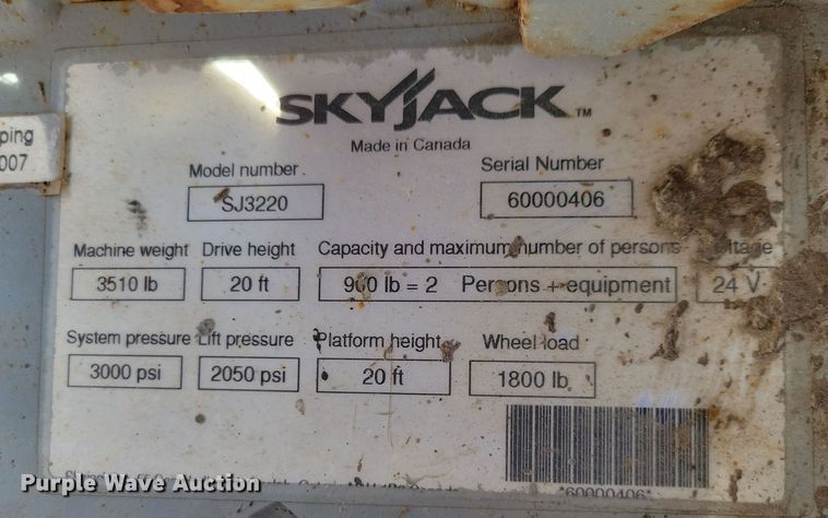 image for item DN3650 2007 SkyJack SJIII 3220 scissor lift