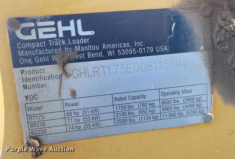 image for item DN3652 2016 Gehl RT175 Gen 2 tracked skid steer loader