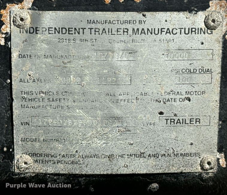 image for item DO0524 2005 Independent 2802-DE end dump trailer