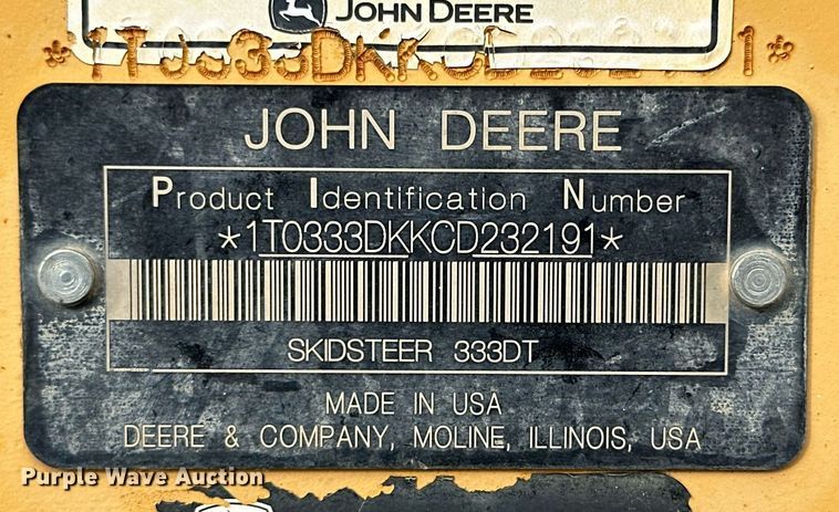 image for item DP6020 2012 John Deere 333D tracked skid steer loader