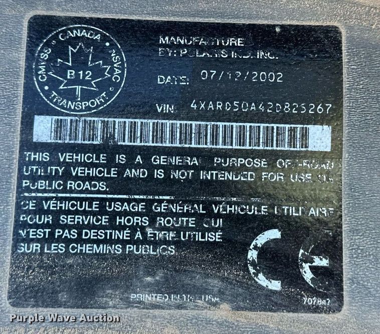 image for item DS3159 2002 Polaris Ranger utility vehicle