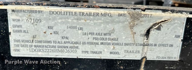 image for item DS3182 2017 Doolittle tilt deck equipment trailer
