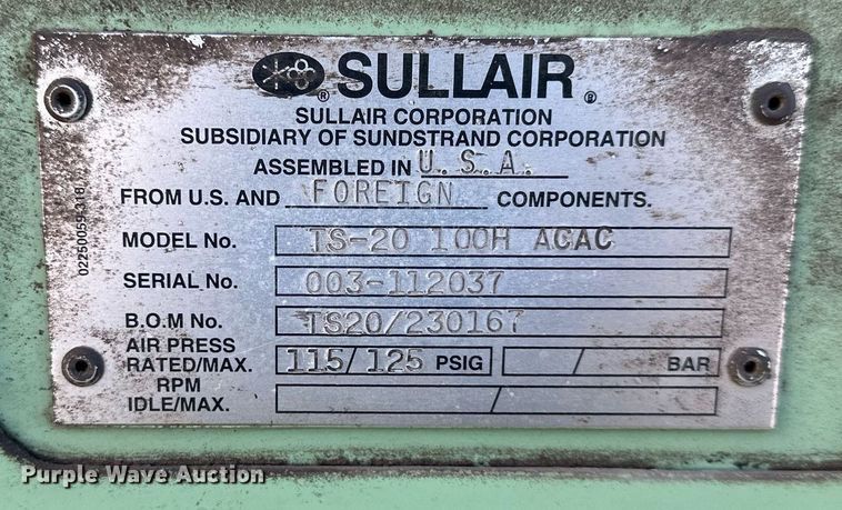 image for item DS3228 Sullair TS20-100H l air compressor