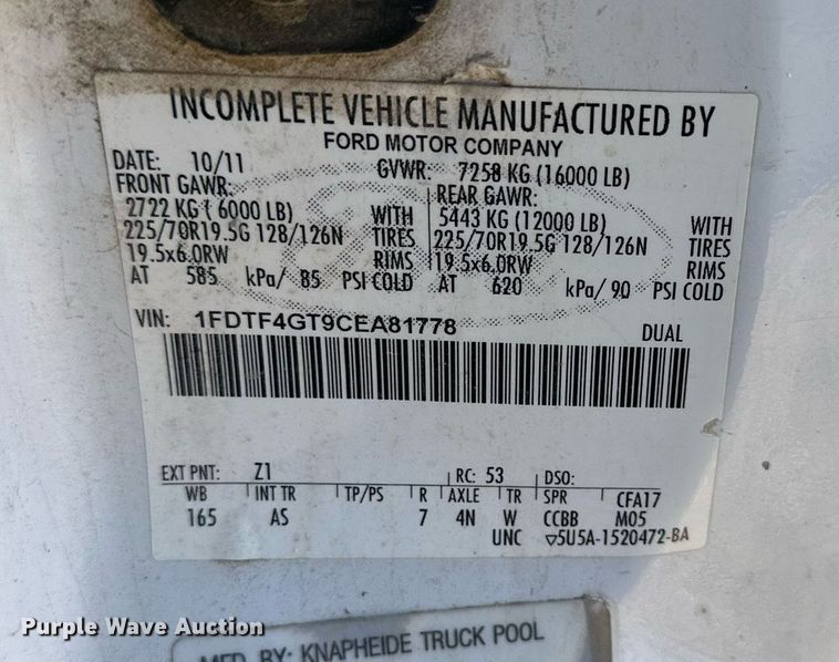 image for item DS3299 2012 Ford F450 Super Duty utility / service truck