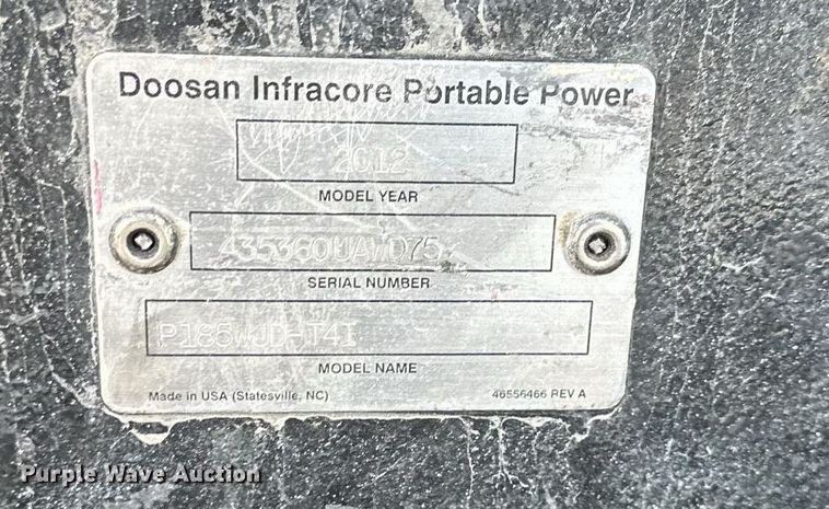 image for item DS3341 2012 Ingersoll Rand P185 air compressor