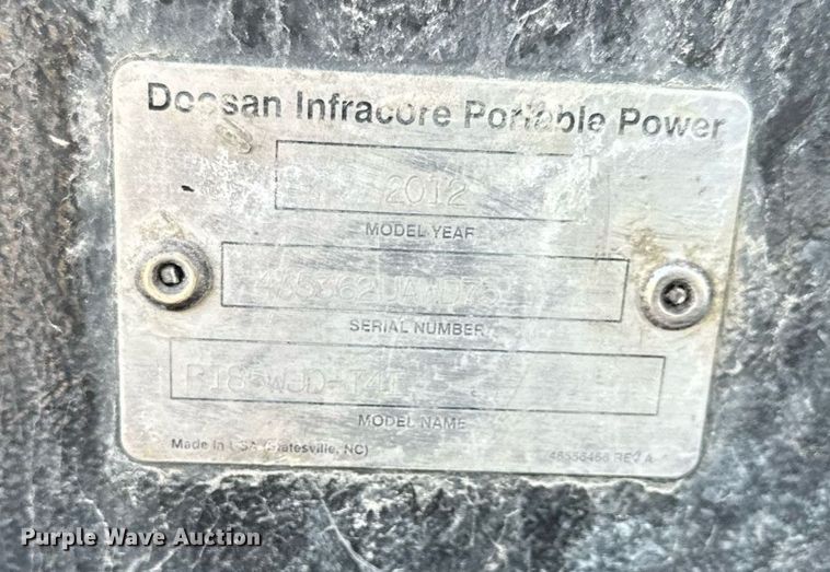 image for item DS3342 2012 Ingersoll Rand P185 air compressor