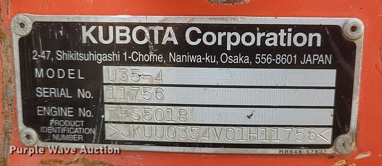 image for item DS5140 2016 Kubota U35-4 mini excavator