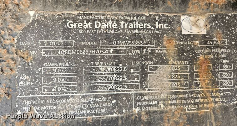 image for item DS6487 2007 Great Dane  GPMW5353 drop deck trailer