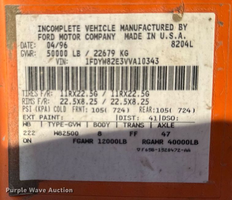 image for item DT2031 1997 Ford  LNT8000 flatbed truck with crane