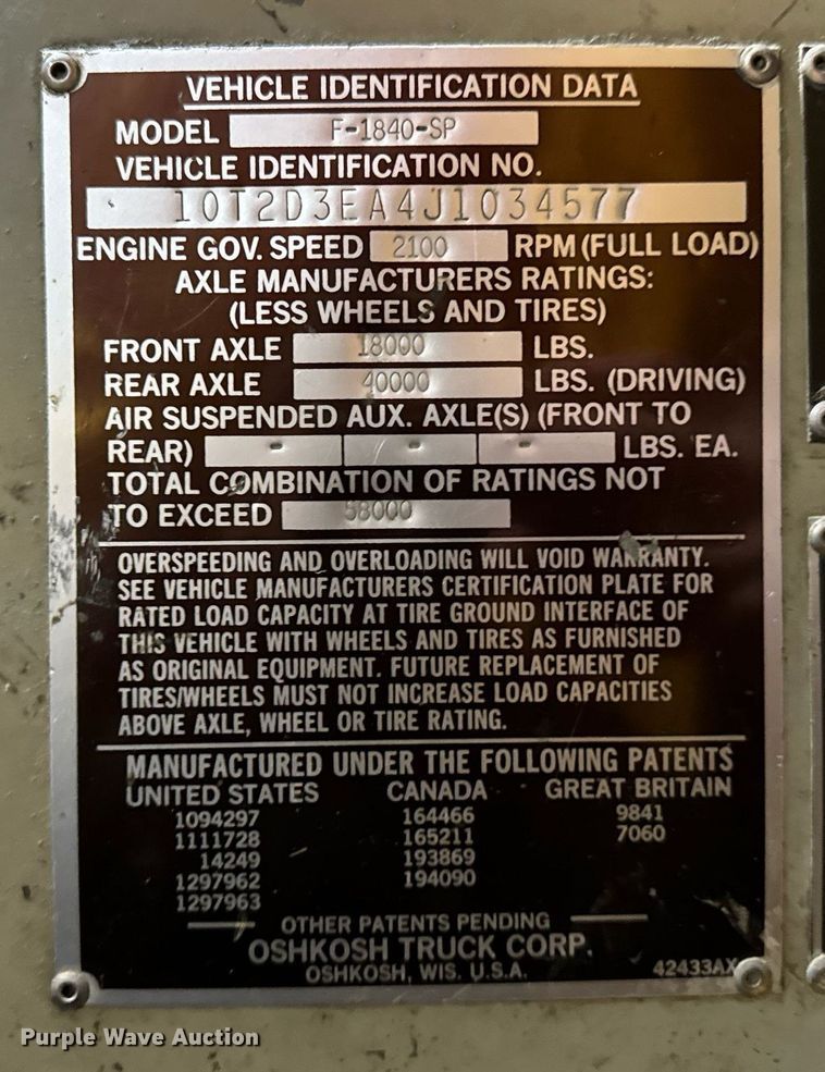 image for item DT2249 1988 Oshkosh  F-1840-SP ready mix truck