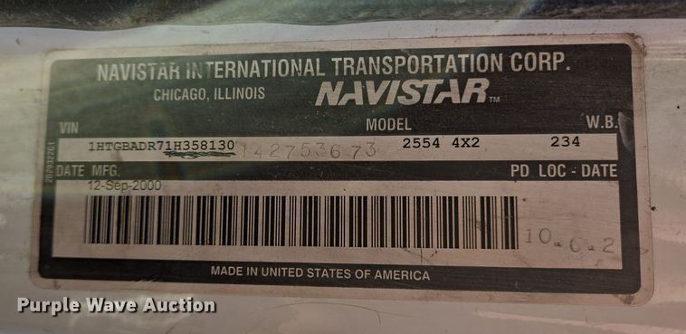 image for item DT5395 2001 International 2554 4X2 sewer jetter truck