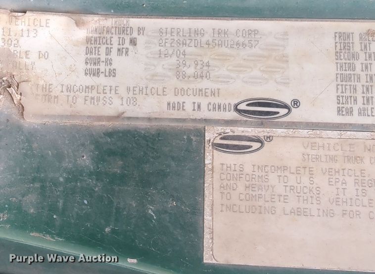 image for item DT6558 2005 Sterling L9500 dump truck