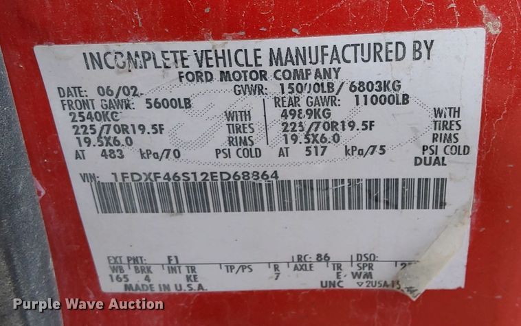 image for item DU3284 2002 Ford  F450 Super Duty XL flatbed truck