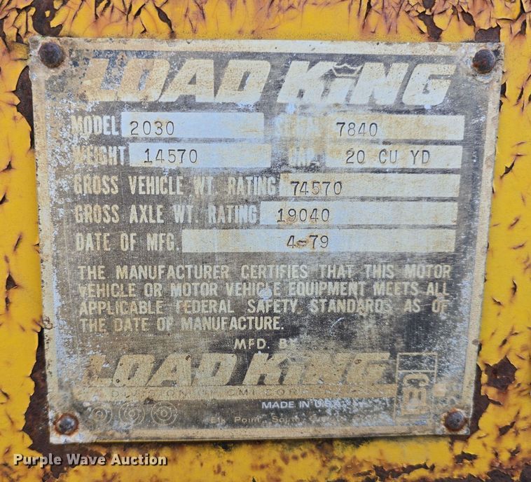 image for item DV0038 1979 Load King 2030 bottom dump trailer