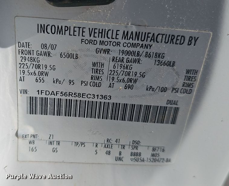 image for item DV0130 2008 Ford F550 Super Duty truck cab and chassis