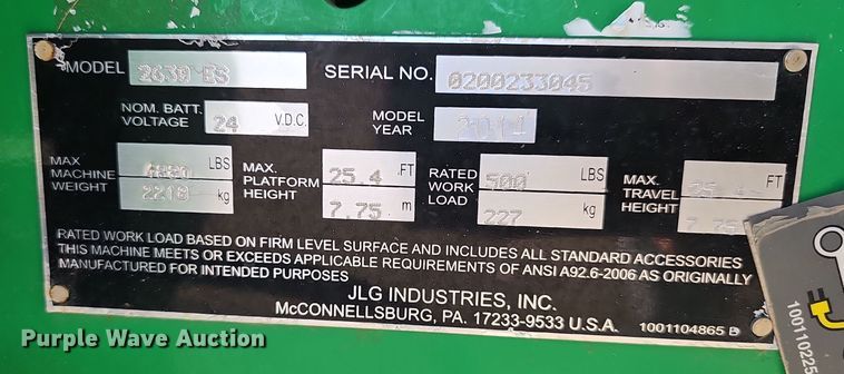 image for item DV0133 2014 JLG 2630ES scissor lift