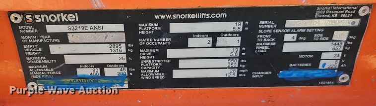 image for item DV0134 2017 Snorkel S3219E scissor lift