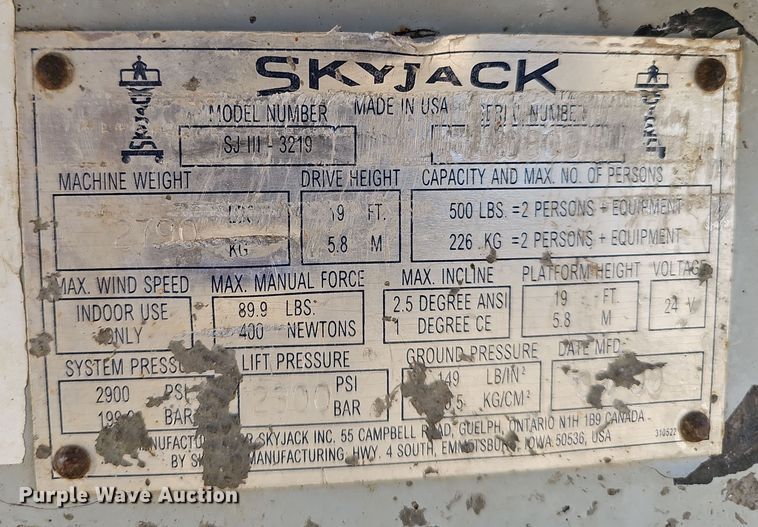 image for item DV0161 2000 Skyjack SJIII 3219 scissor lift