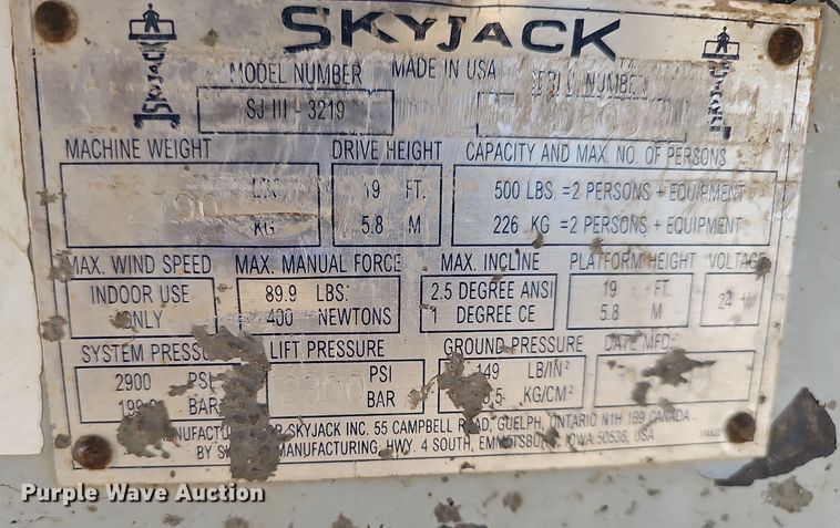 image for item DV0161 2000 Skyjack SJIII 3219 scissor lift