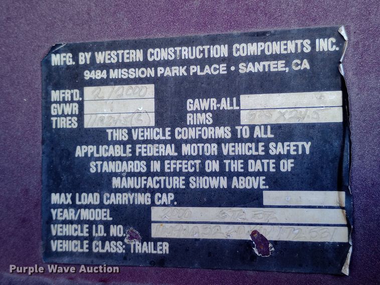 image for item DW0906 2000 Western end dump trailer