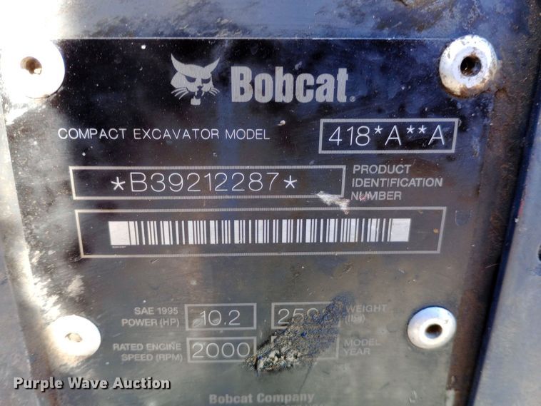 image for item DW0911 2017 Bobcat 418 mini excavator