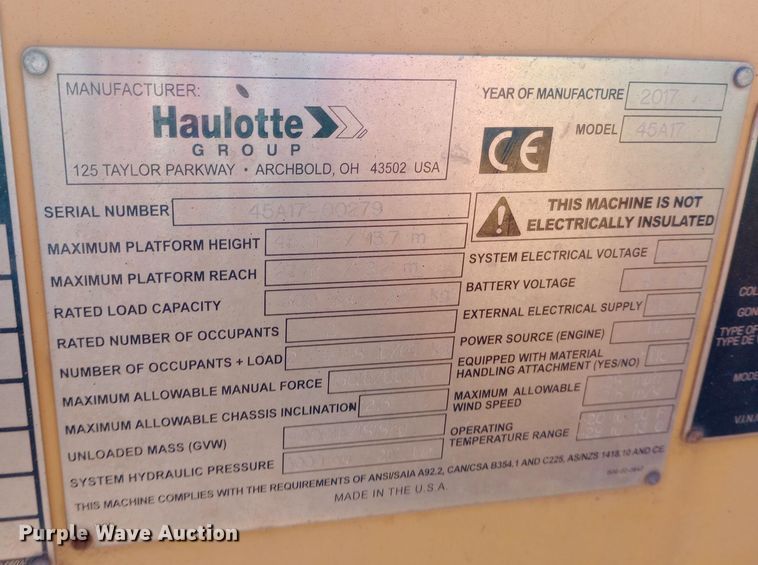 image for item DW0913 2017 Houlotte 4527A boom lift