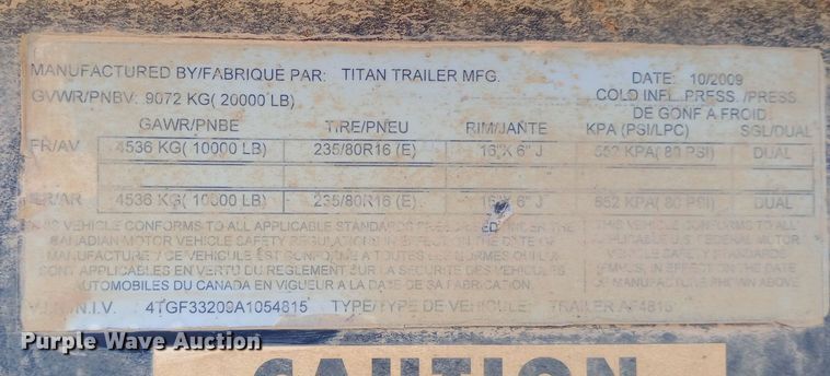 image for item DW0970 2010 Titan hydraulic tail equipment trailer