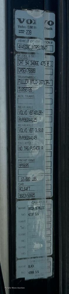 image for item DW2425 1996 Volvo Autocar semi truck