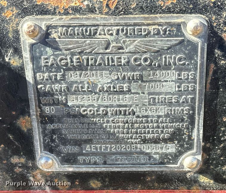 image for item DX3734 2011 Eagle 7X20FTA70-14000 equipment trailer