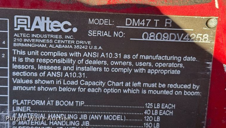 image for item DX3887 Altec DM47TR digger derrick bed