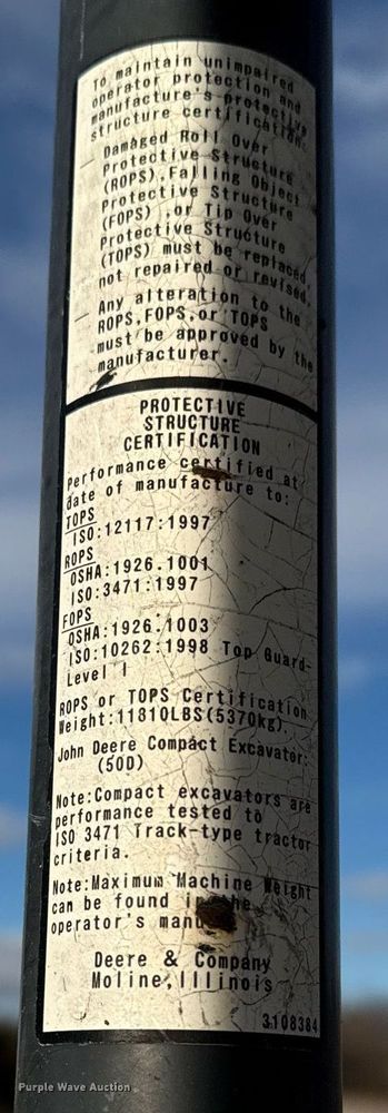 image for item EG7060 2007 John deere 50D mini excavator