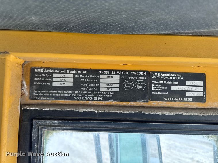 image for item EG7068 1994 Volvo A30 articulated haul truck