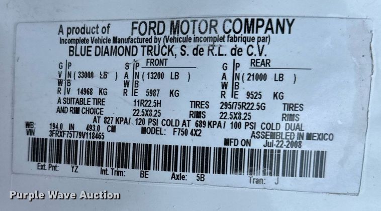 image for item EJ3309 2009 Ford F750 Super Duty bucket truck