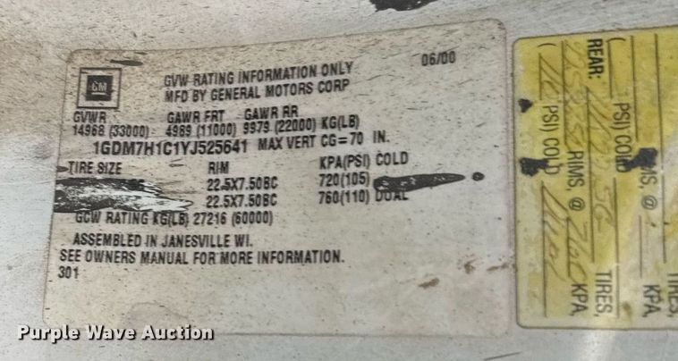 image for item EJ3326 2000 GMC C7500 dump truck