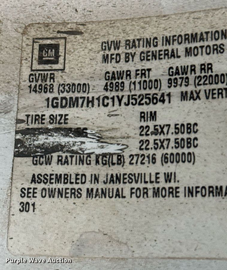 image for item EJ3326 2000 GMC C7500 dump truck