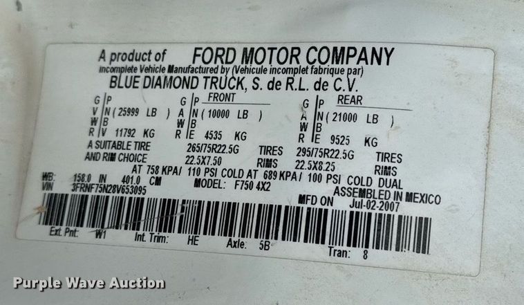 image for item EJ3341 2008 Ford F750 Super Duty XL water truck