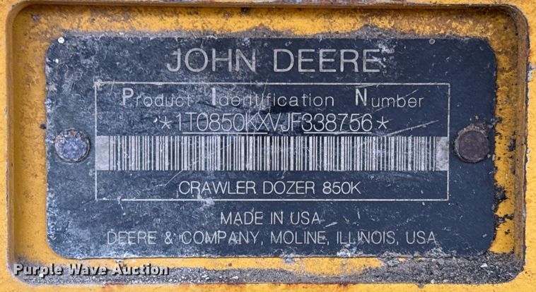 image for item EJ3346 2018 John Deere 850K WLT dozer