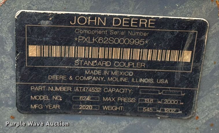 image for item EJ3351 2021 John Deere 624L loader