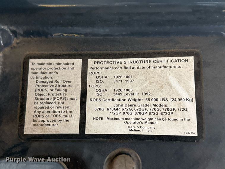 image for item EJ3354 2011 John Deere 772G motor grader