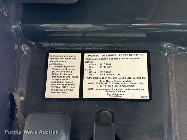 image for item EJ3357 2014 John Deere 770G motor grader