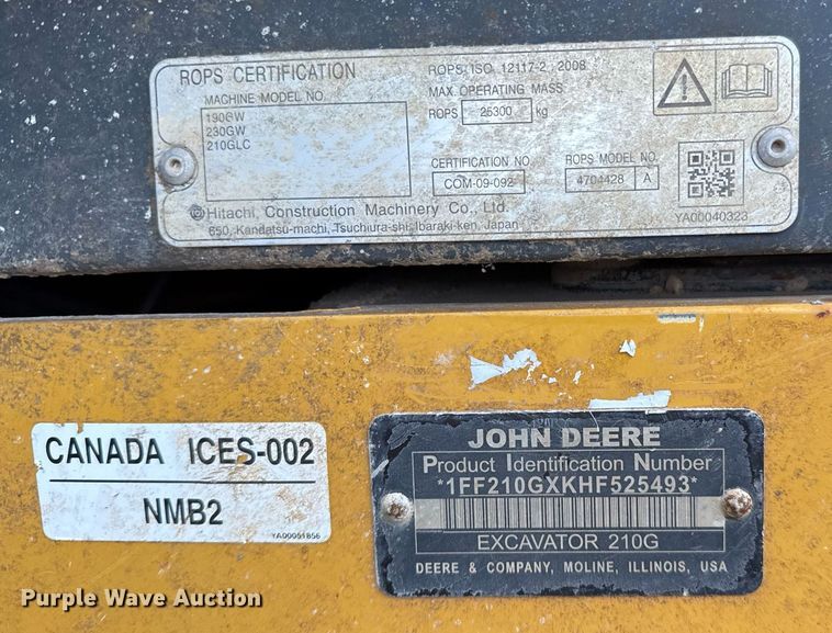 image for item EJ3358 2018 John Deere 210G LC excavator