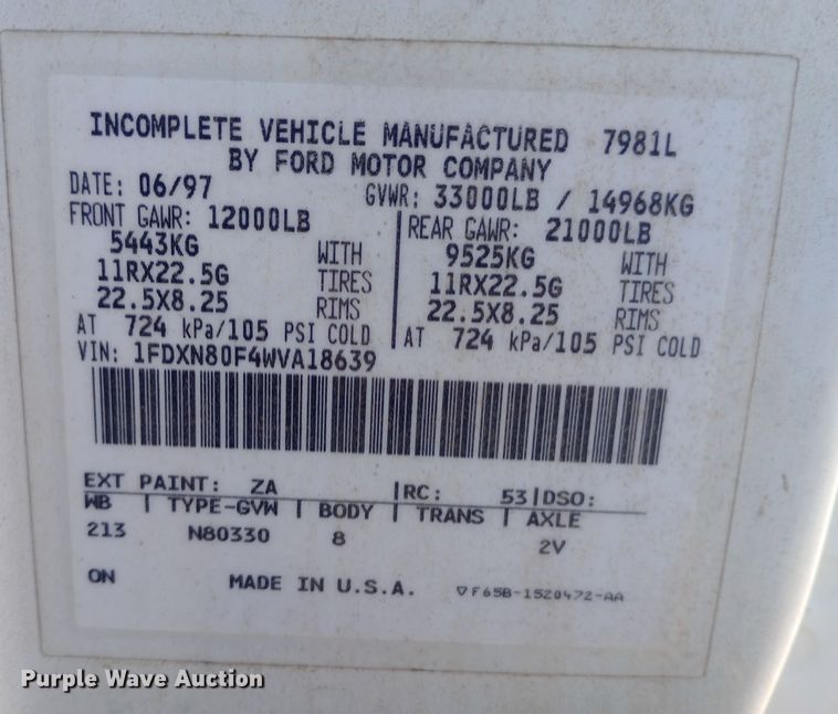 image for item EN8617 1998 Ford L8000 dump flatbed truck