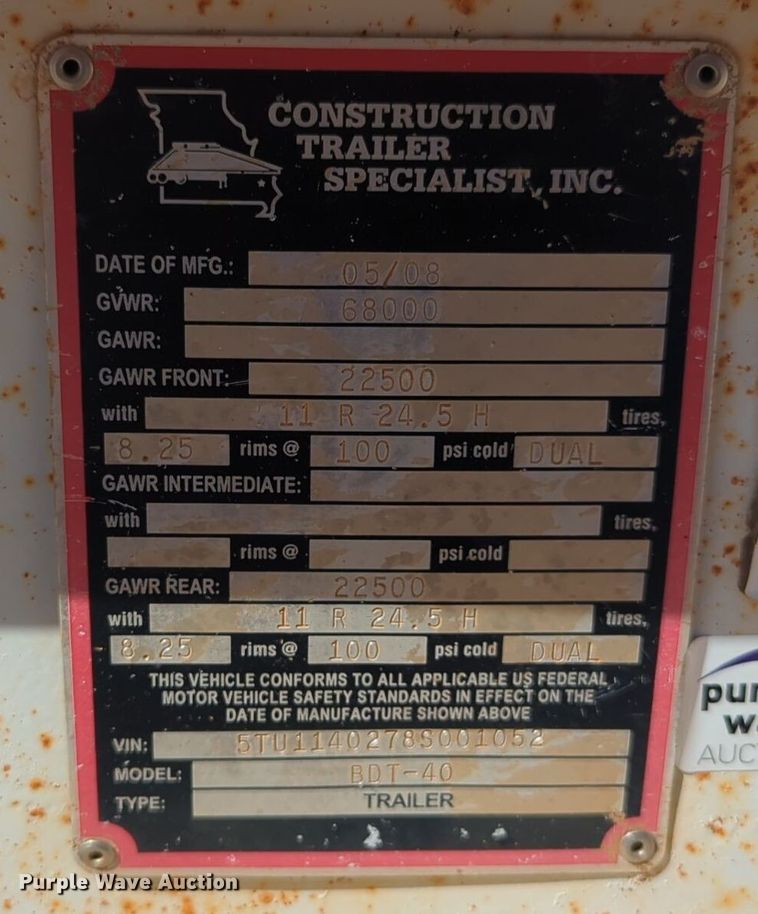 image for item EQ2266 2008 Construction Trailer Specialist  BDT-40 bottom dump trailer