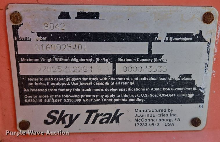 image for item EQ3686 2006 Sky Trak 8042 telehandler