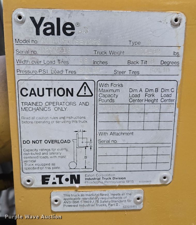 image for item EQ3775 Yale GC140SBNSBV096 forklift