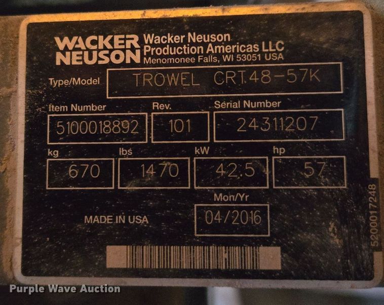 image for item EQ3804 2016 Walker Neuson CRT48-57K power trowel