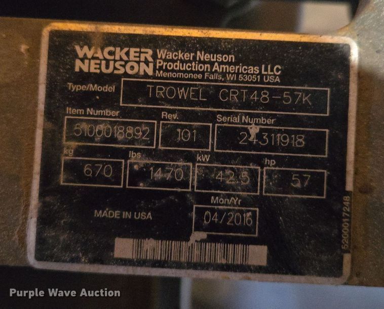 image for item EQ3805 2016 Walker Neuson CRT48-57K power trowel
