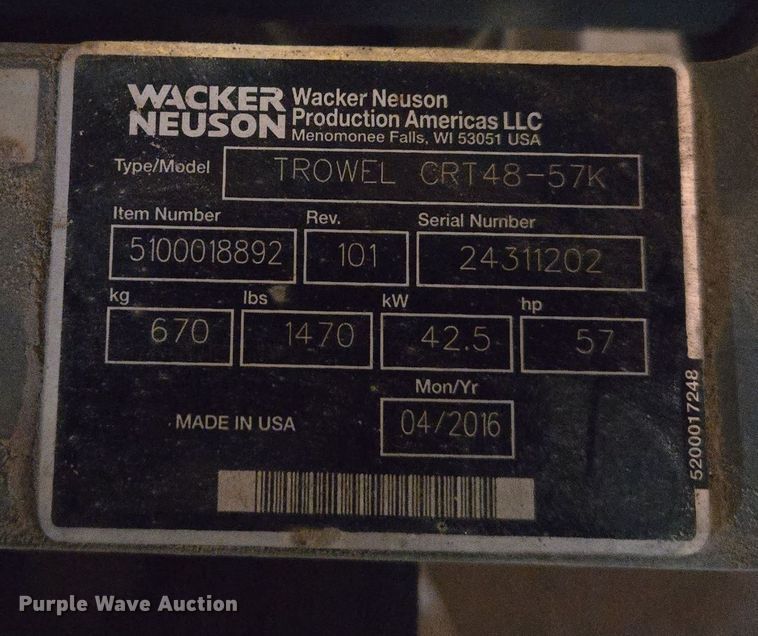 image for item EQ3806 2016 Wacker Neuson CRT48-57K power trowel