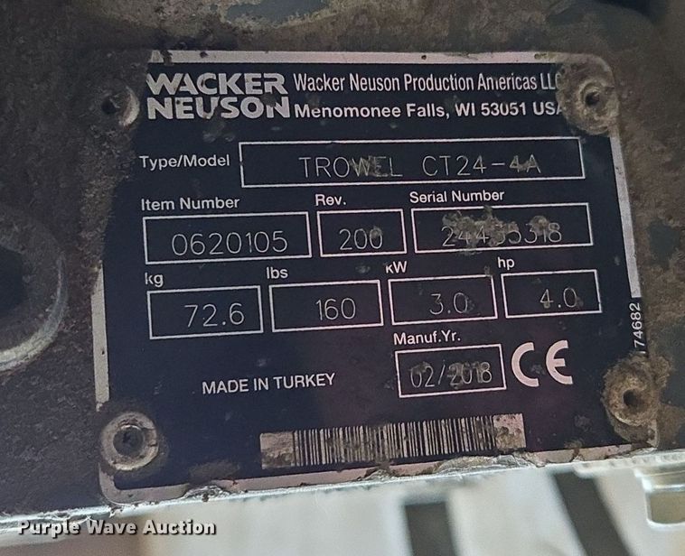 image for item EQ3813 (2) Wacker Neuson CT24-4A power trowels 