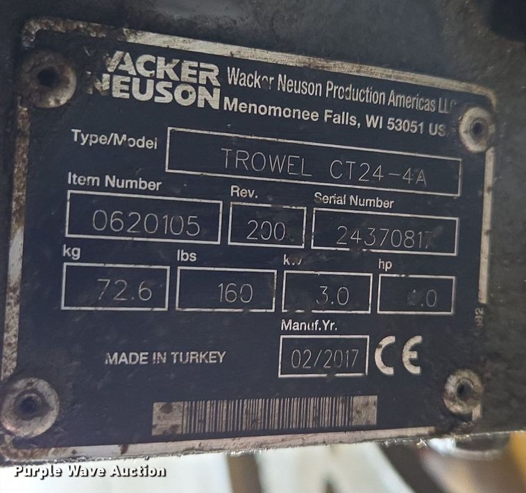 image for item EQ3813 (2) Wacker Neuson CT24-4A power trowels 
